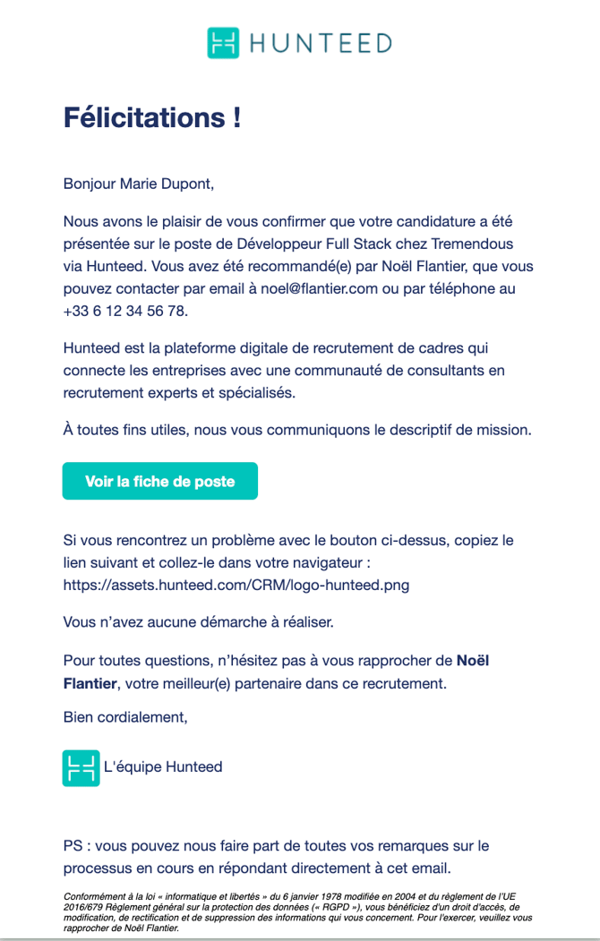 Mail candidat 1